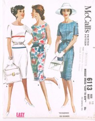 6113 MCCALLS 1961 SLIM DRAWSTRING OR NOT DRESS SLEEVES OR NOT PATTERN 16 36